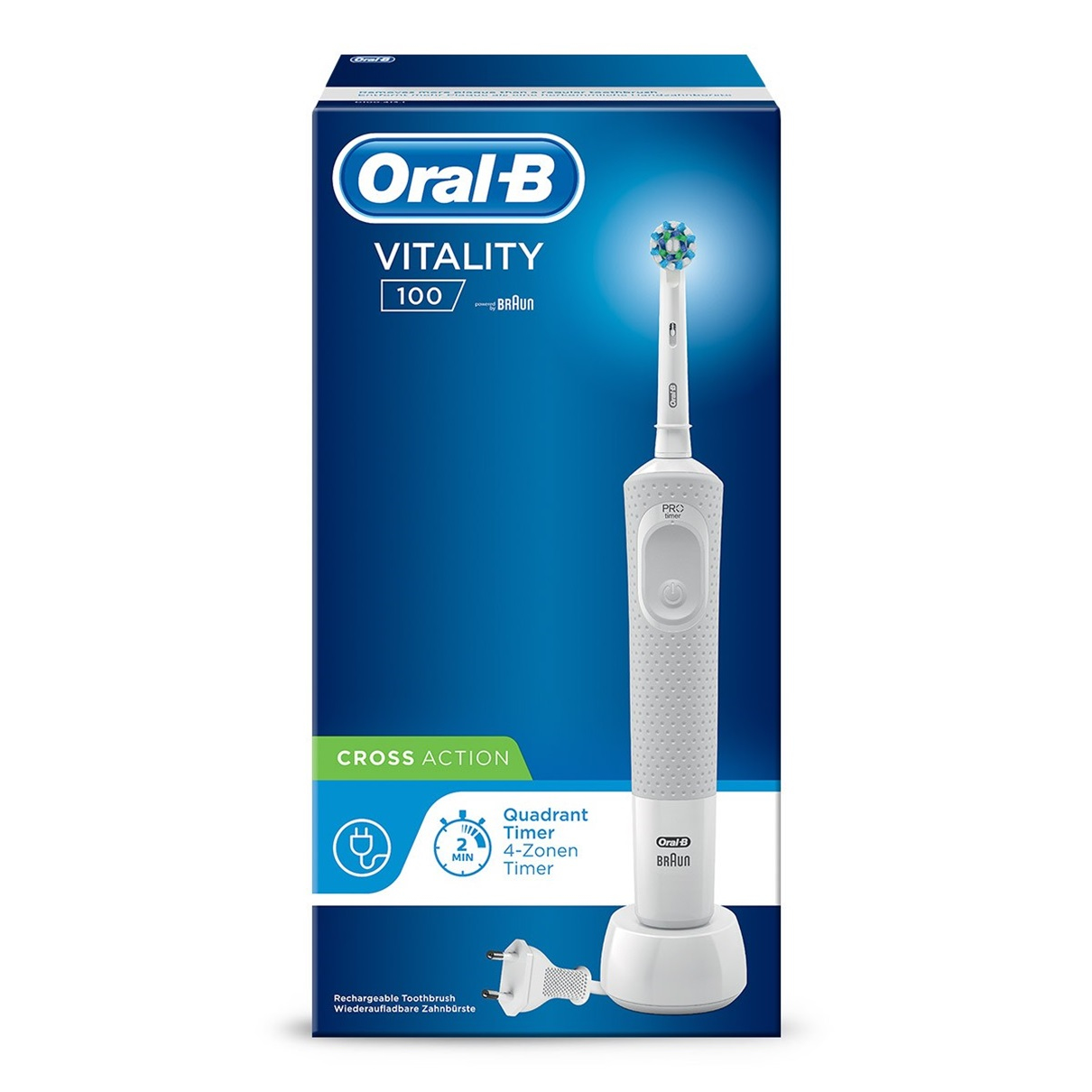Oral-B Vitality 100 CrossAction Voksen Roterende, pulserende tandbørste Hvid Oral-B Vitality 100 CrossAction Voksen Roterende, pulserende tandbørste Hvid